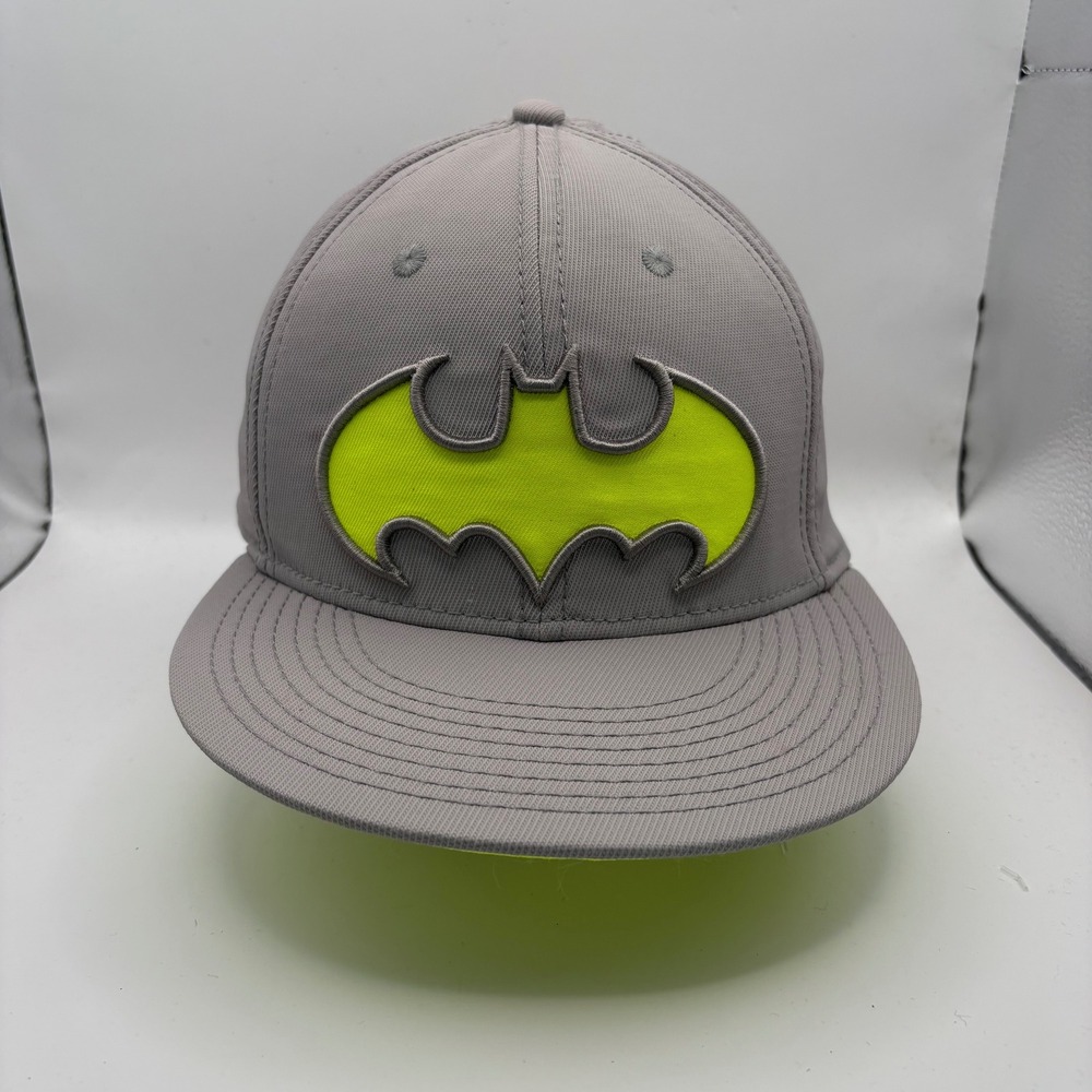Batman DC Comics Grey Neon Yellow Embroidered Logo Flat Brim Hat One Size OSFM